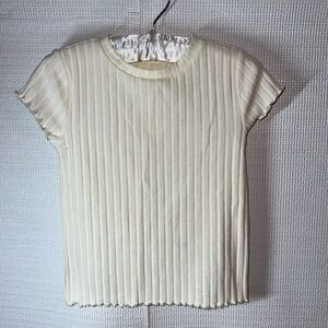 WONDER NATION Off White Knit Wide Ribbed Semi-Cropped Ruffle Hem Top Girls S6/6X
